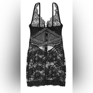 NWT Victoria's Secret Sheer Lace Crystal Studded Slip Dress Lingerie Large $120